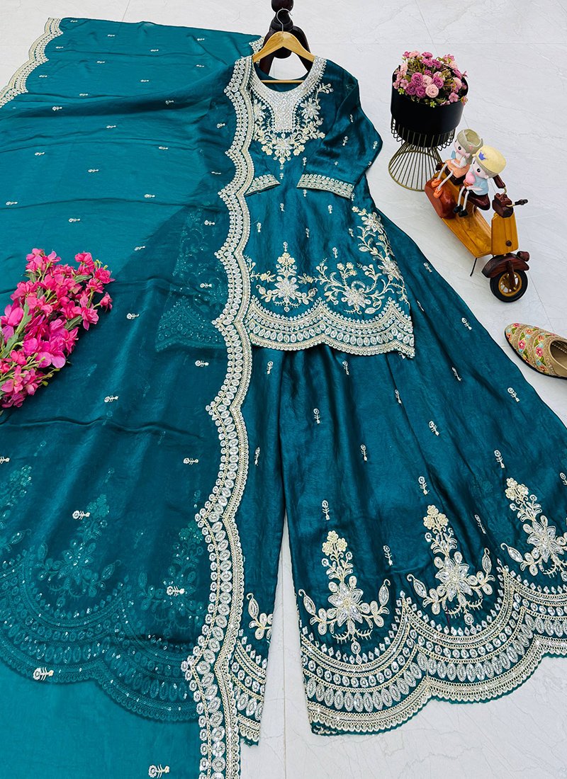 Silk Embroidery Work Readymade Plazzo Suit