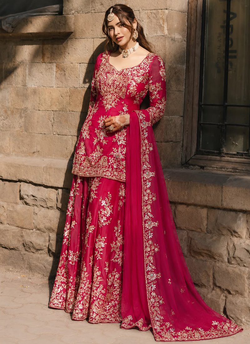 Chinon Silk Sequins Work Casual Wear Readymade Palazzo Suit