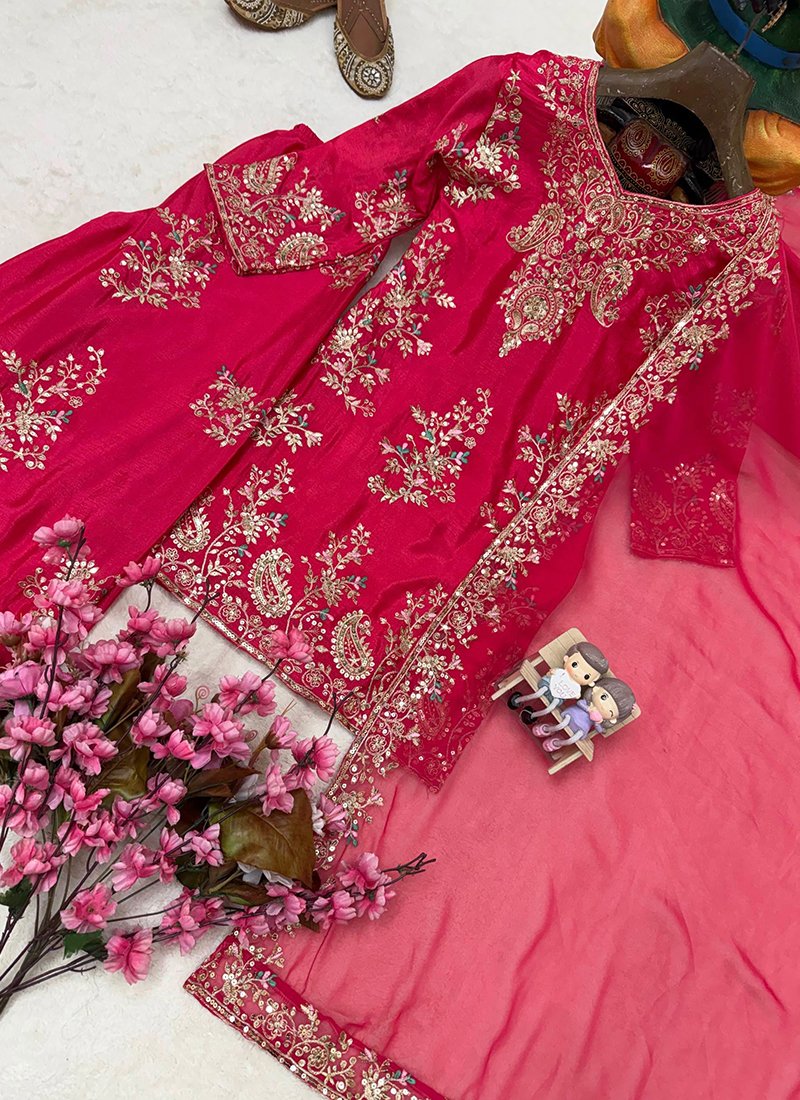 Chinon Silk Sequins Work Casual Wear Readymade Palazzo Suit
