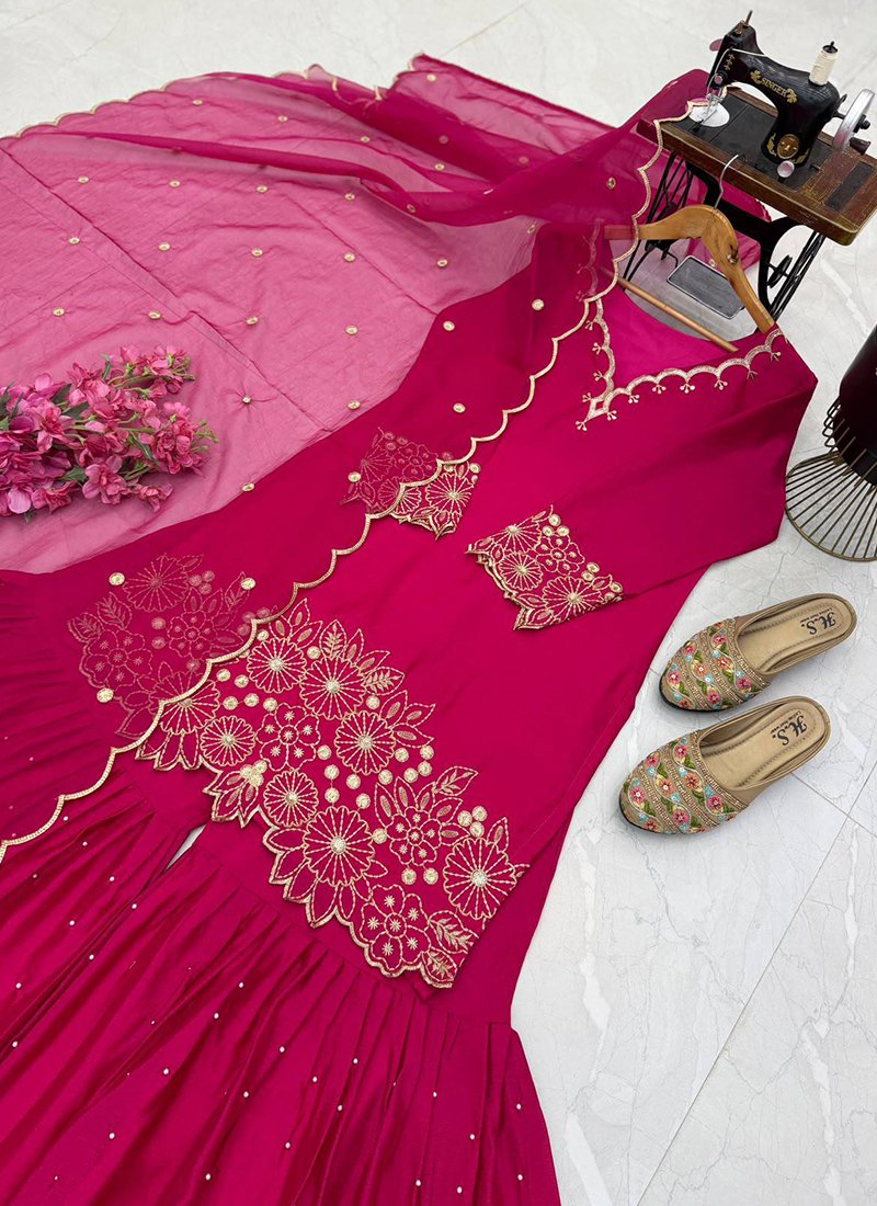 Chinon Silk Embroidery Work Festival Wear Readymade Sharara Suit