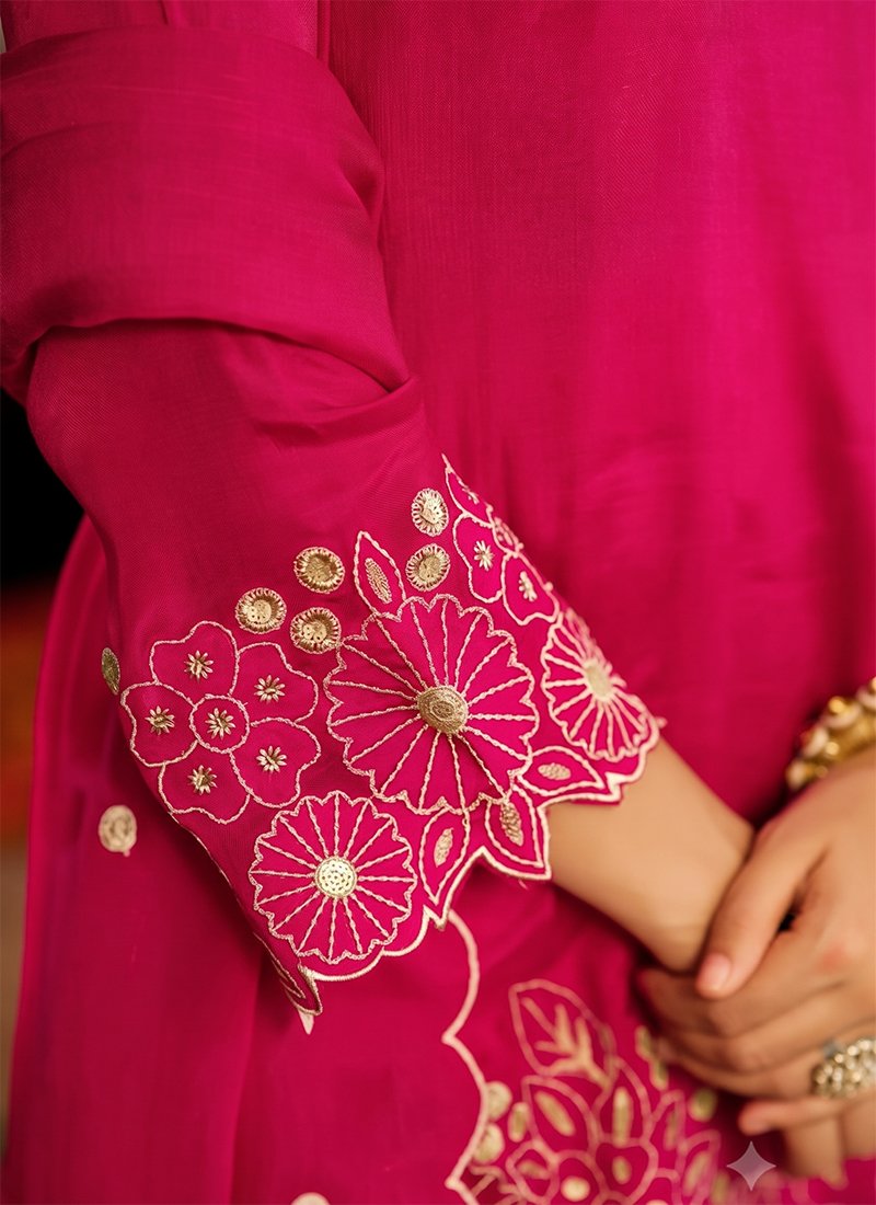 Chinon Silk Embroidery Work Festival Wear Readymade Sharara Suit