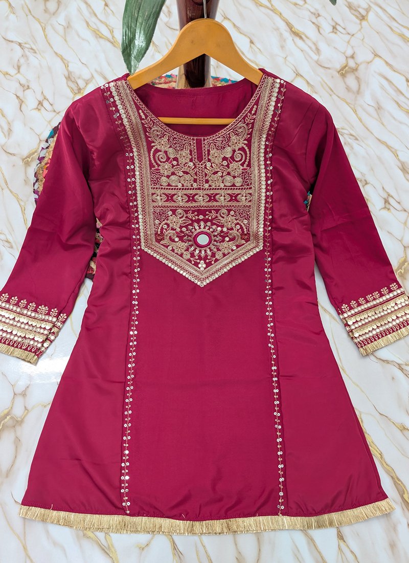 Crepe Silk Sequins Work Casual Wear Readymade Kurta Palazzo Dupatta Set