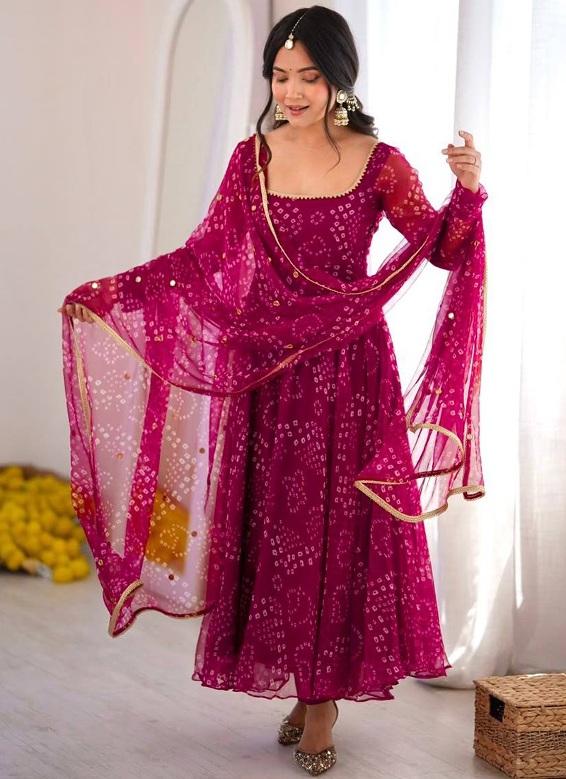 Digital Print Bandhani Print Work Readymade Gown