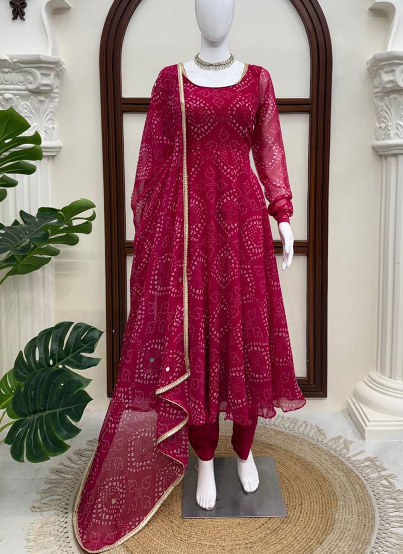 Digital Print Bandhani Print Work Readymade Gown