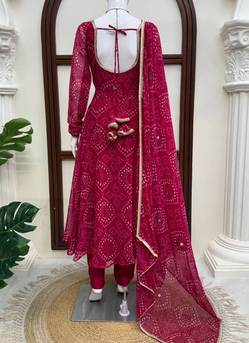 Digital Print Bandhani Print Work Readymade Gown