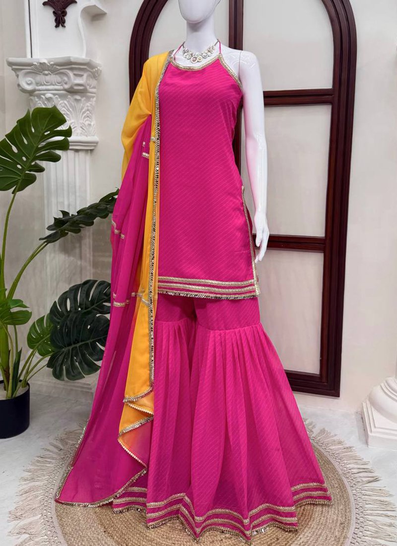 Rani Pink Georgette Digital Print Work Readymade Sharara Suit