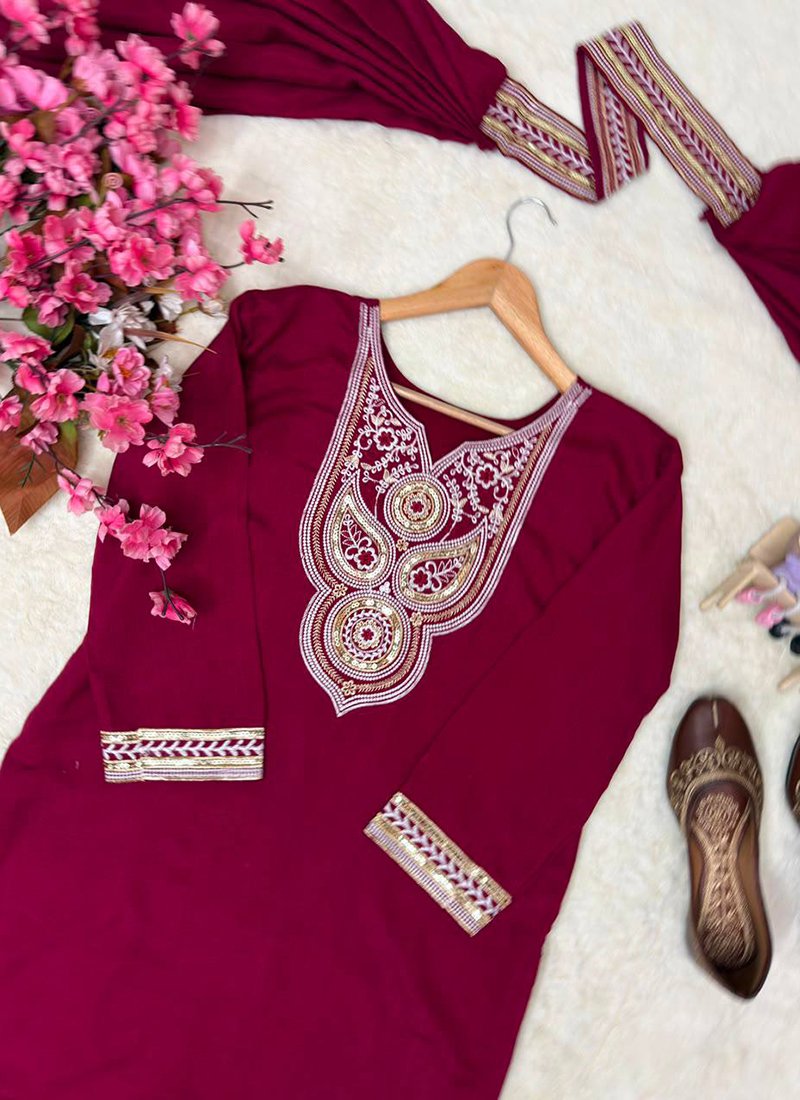 Rani Pink Vichitra Silk Sequins Work Readymade Plazzo Suit