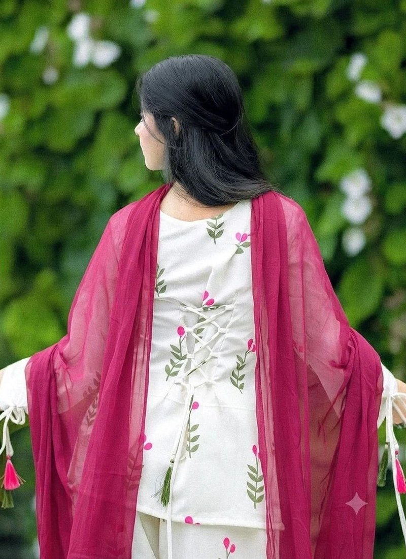 Cotton Printed Work Casual Wear Readymade Kurti Pant With Dupatta