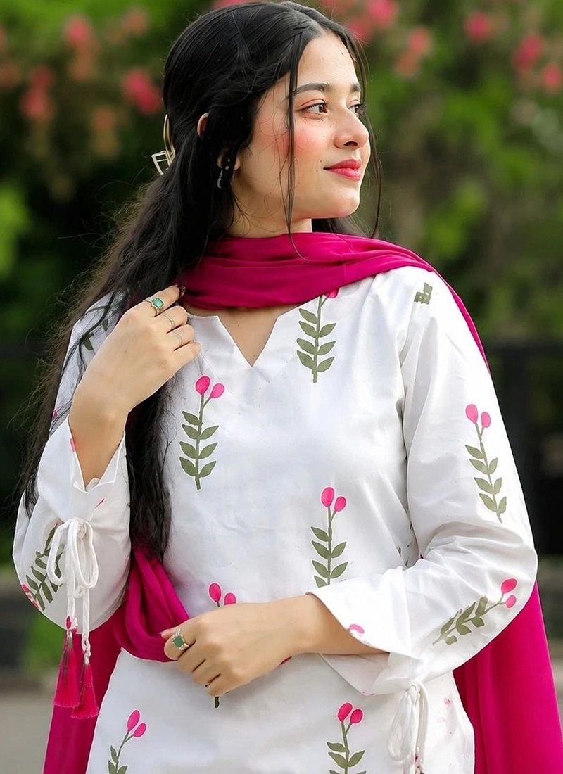 Cotton Printed Work Casual Wear Readymade Kurti Pant With Dupatta
