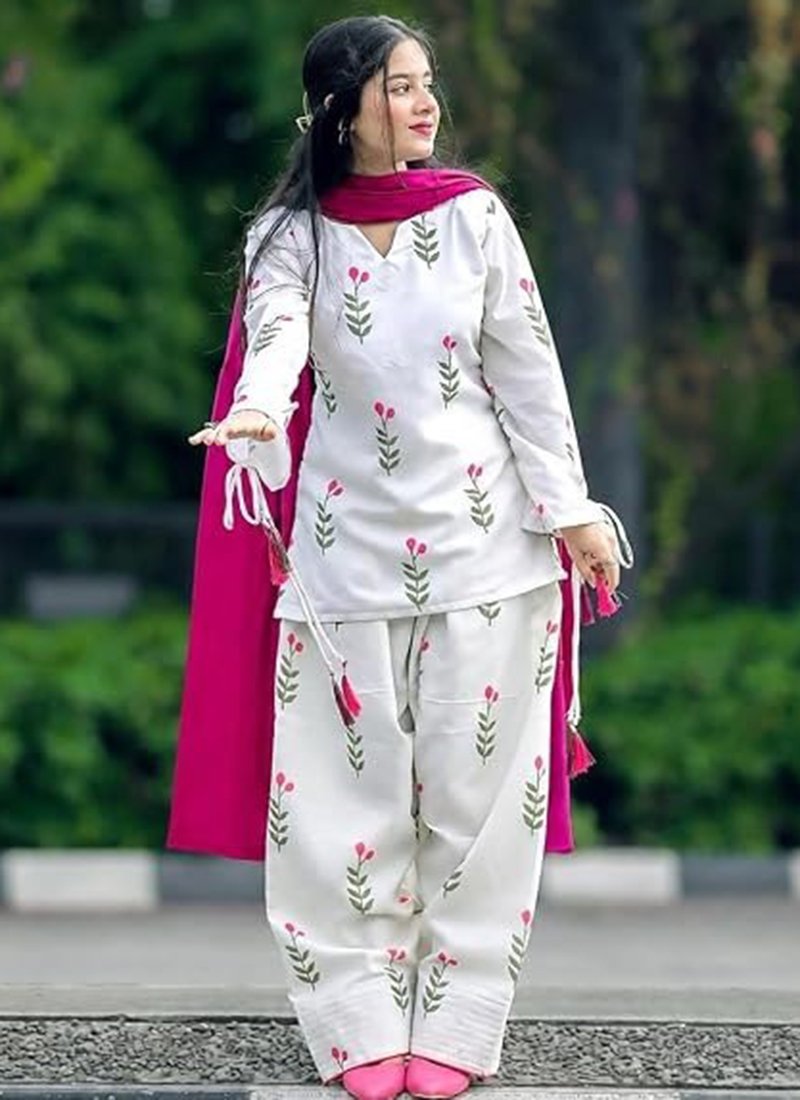 Cotton Printed Work Casual Wear Readymade Kurti Pant With Dupatta