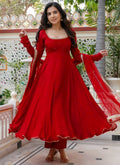 Red Georgette Handwork Readymade Anarkali Gown