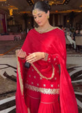 Red Georgette Thread Work Readymade Sharara Suit