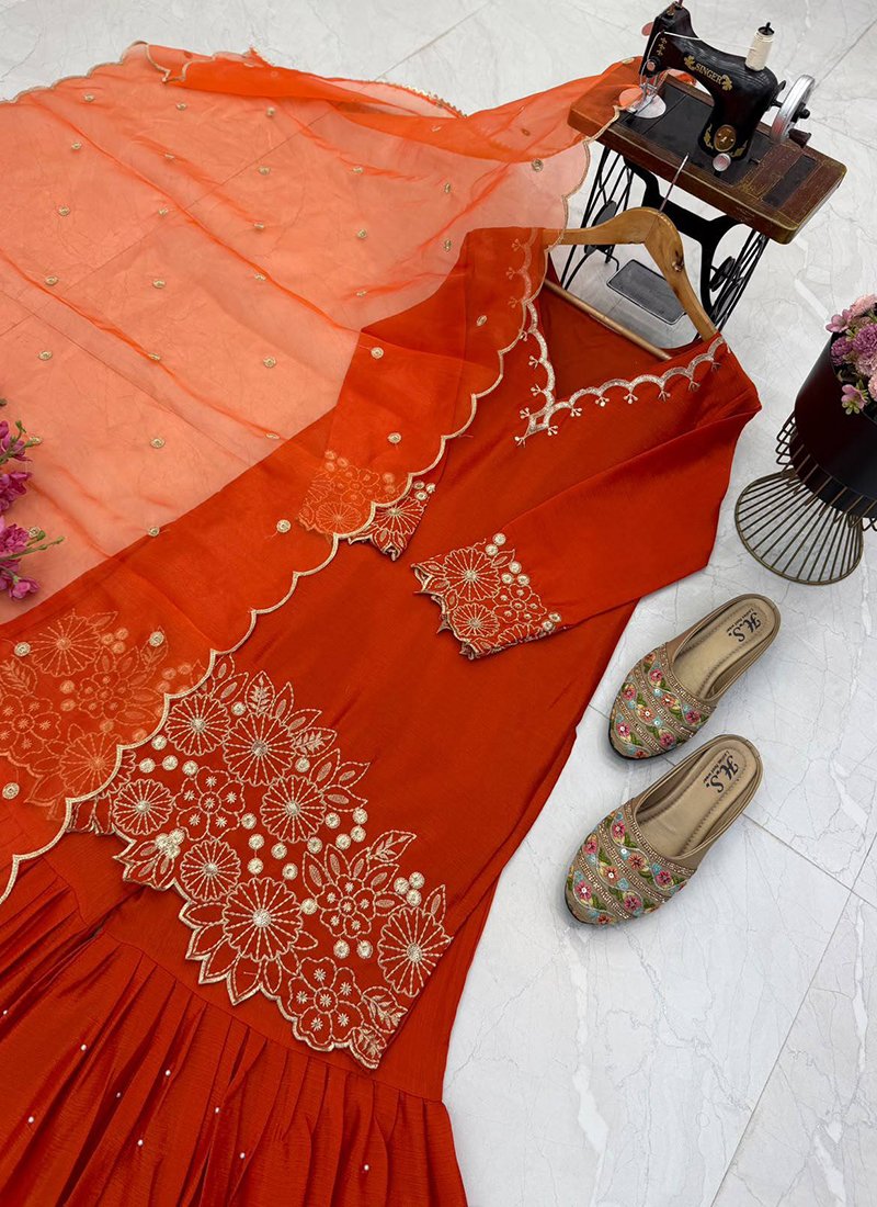 Chinon Silk Embroidery Work Festival Wear Readymade Sharara Suit