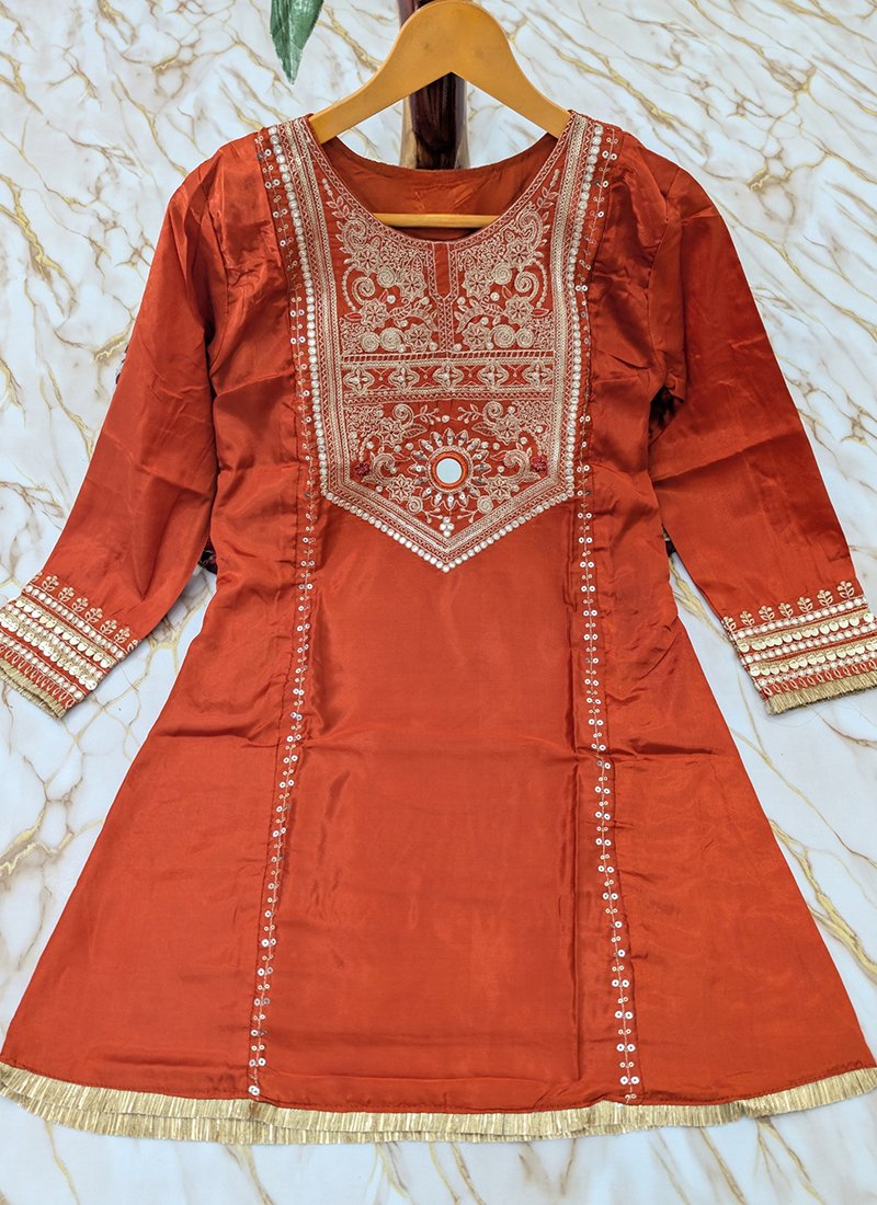 Crepe Silk Sequins Work Casual Wear Readymade Kurta Palazzo Dupatta Set
