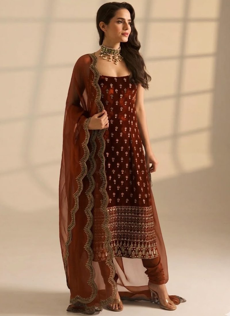 Satin Silk Sequins Work Readymade Salwar Suit