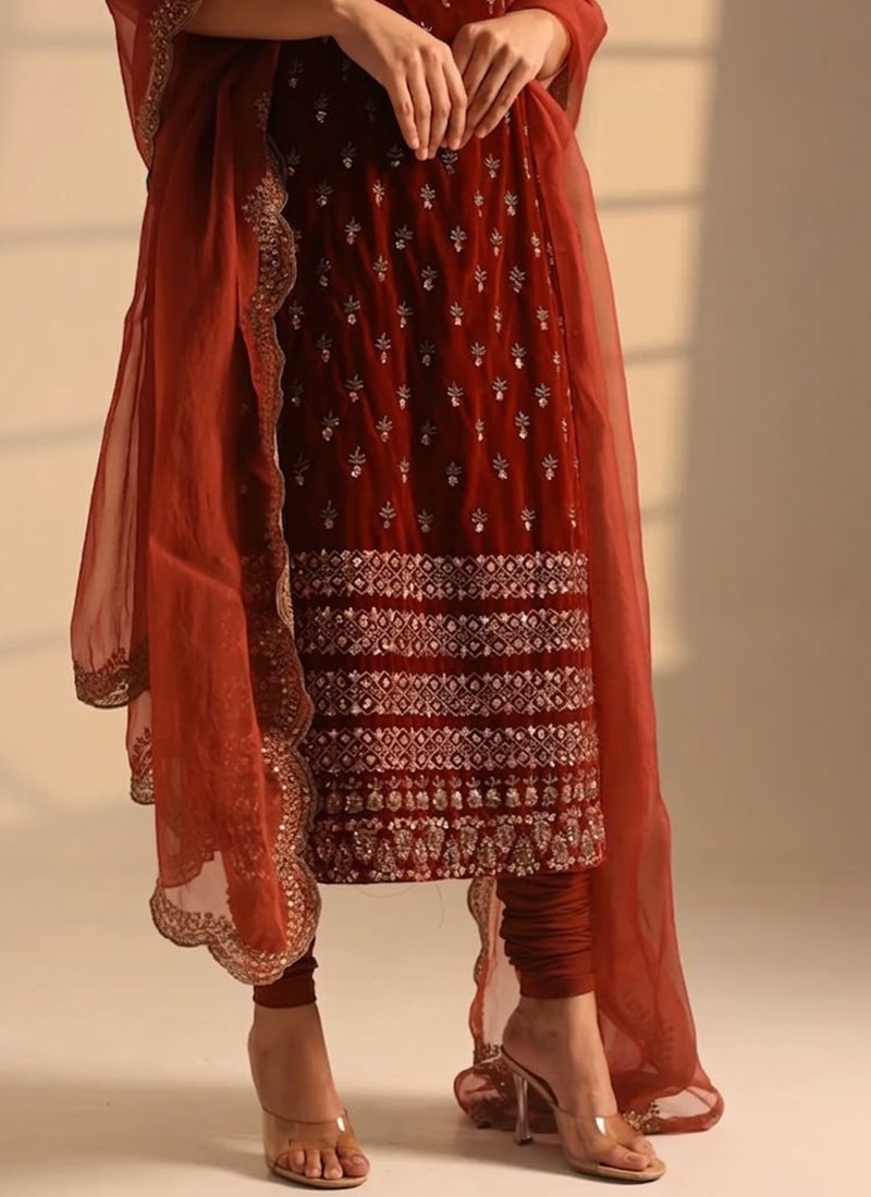 Satin Silk Sequins Work Readymade Salwar Suit