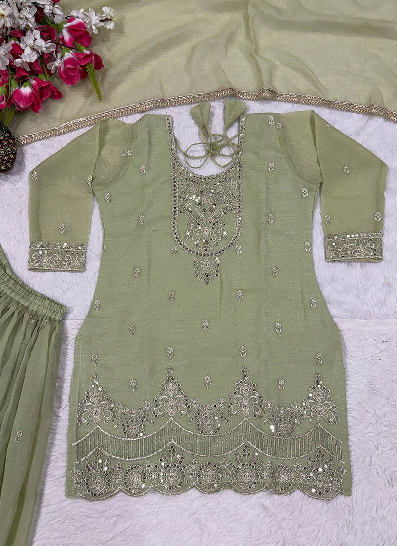 Silk Embroidery Work Festive Wear Readymade Sharara Suit