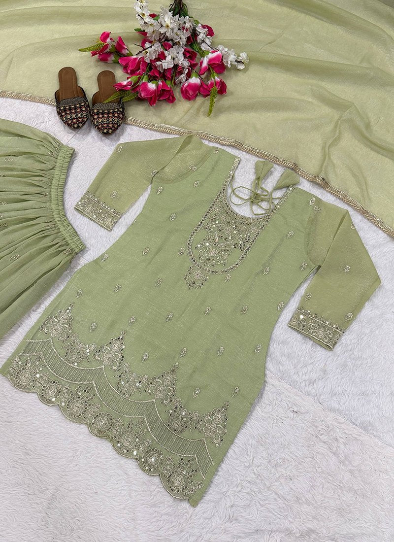 Silk Embroidery Work Festive Wear Readymade Sharara Suit