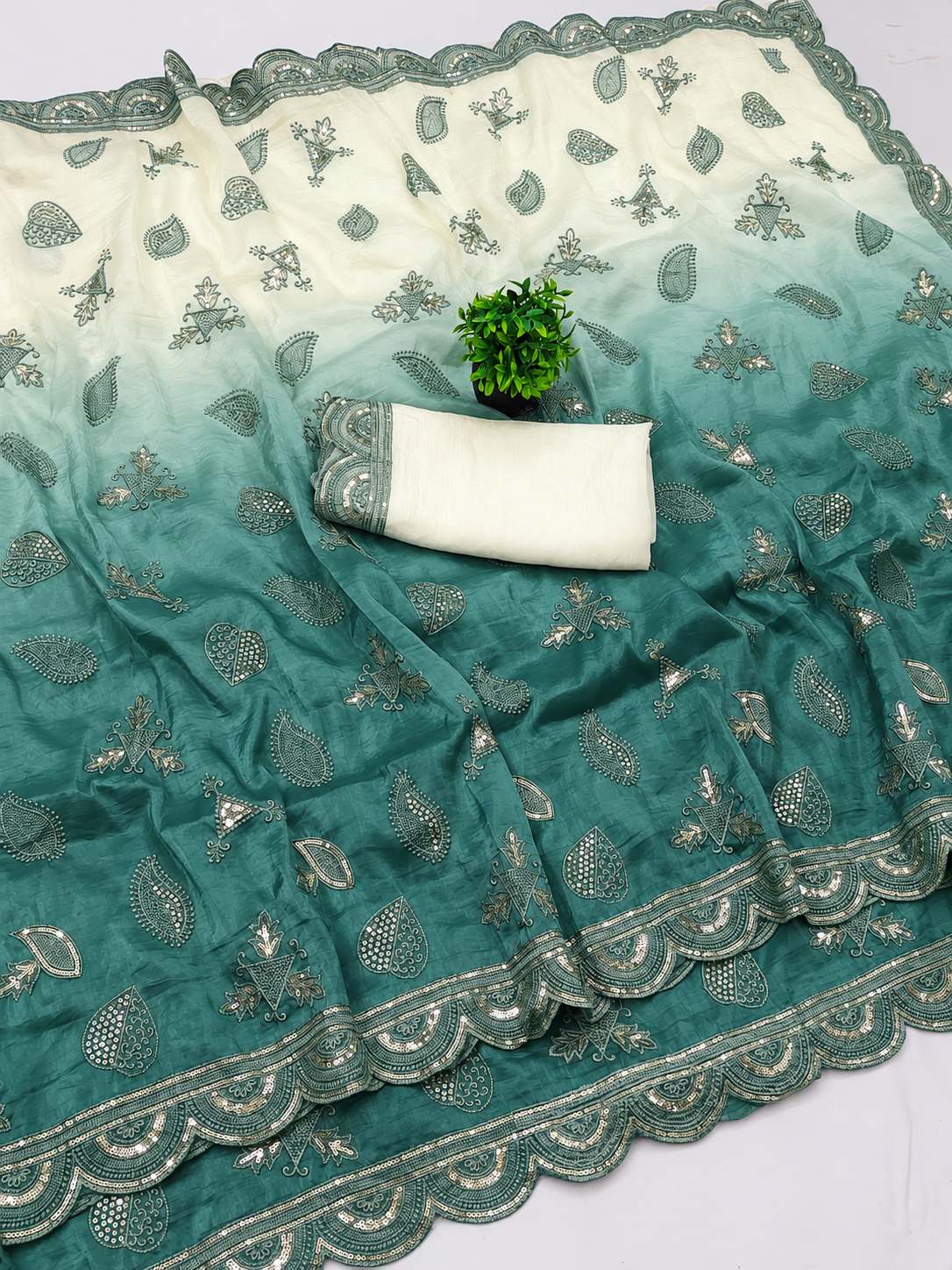 Gold Crush Embroidery Work Saree