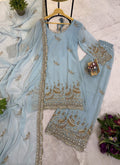 Sky Blue Georgette Embroidery Work Readymade Plazzo Suit