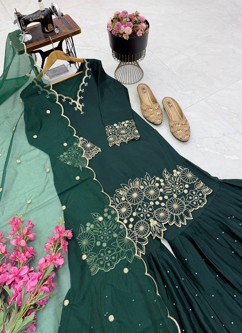 Chinon Silk Embroidery Work Festival Wear Readymade Sharara Suit