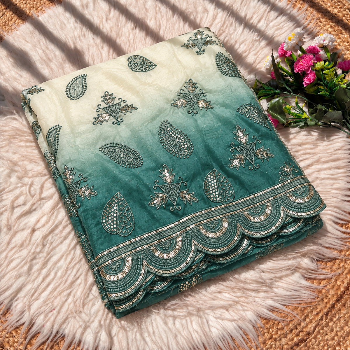 Gold Crush Embroidery Work Saree