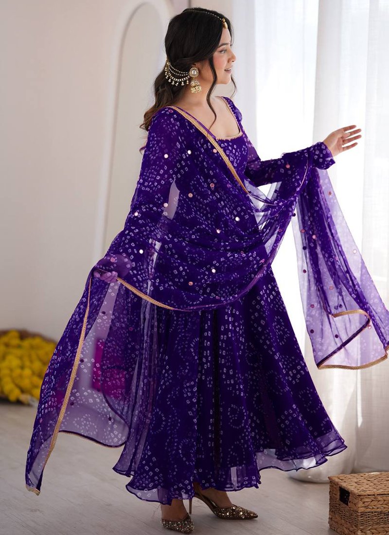 Digital Print Bandhani Print Work Readymade Gown