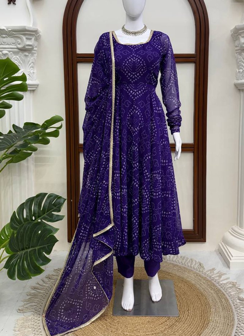 Digital Print Bandhani Print Work Readymade Gown