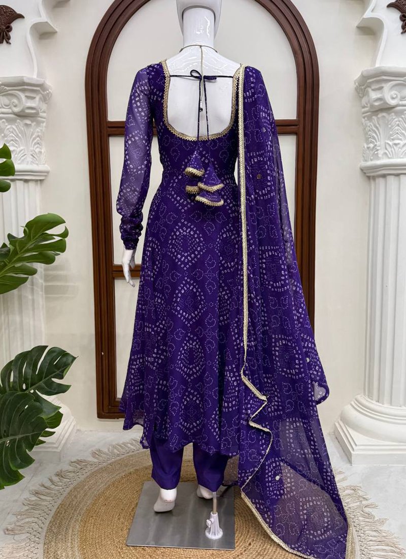 Digital Print Bandhani Print Work Readymade Gown