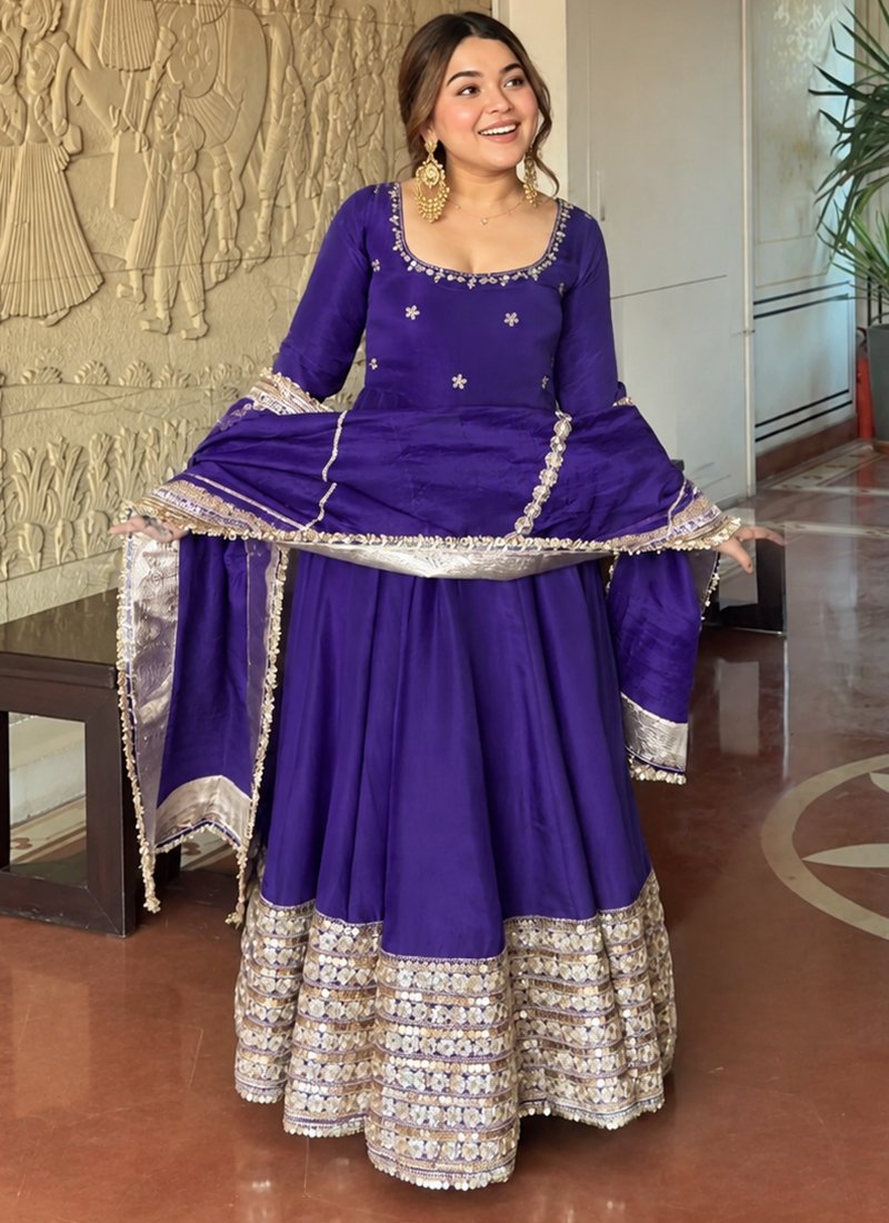 Silk Sequins Work Readymade Anarkali Suit