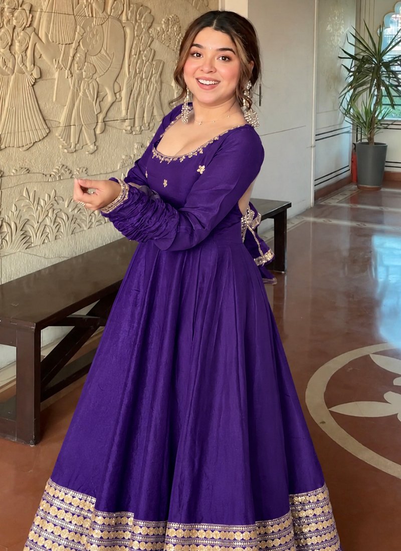 Silk Sequins Work Readymade Anarkali Suit