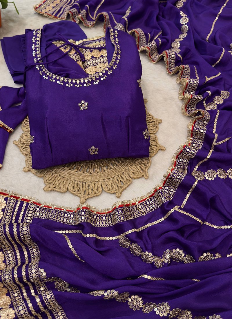 Silk Sequins Work Readymade Anarkali Suit