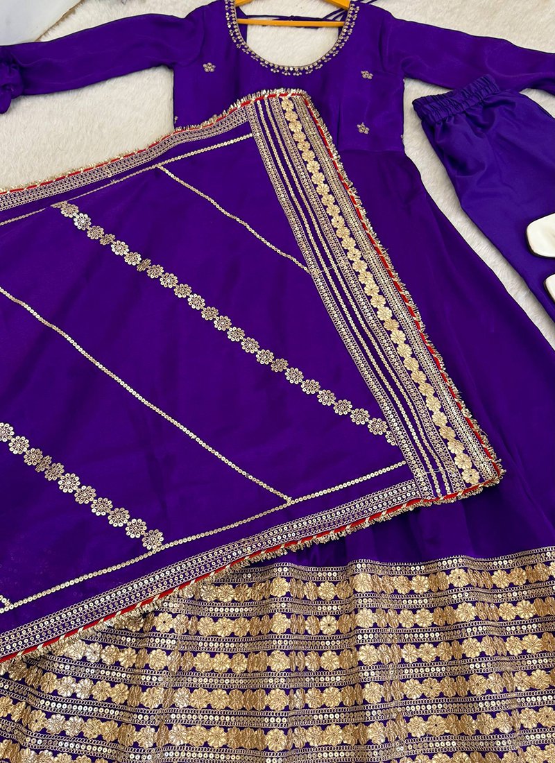 Silk Sequins Work Readymade Anarkali Suit