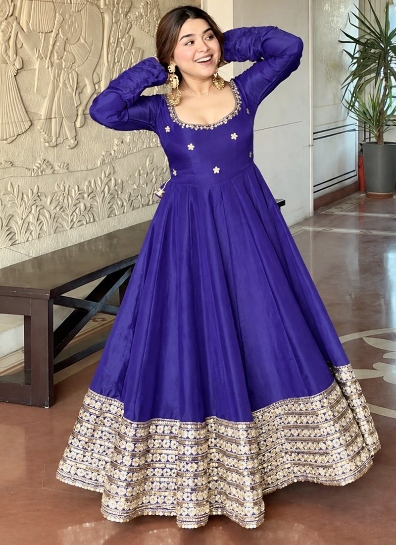 Silk Sequins Work Readymade Anarkali Suit