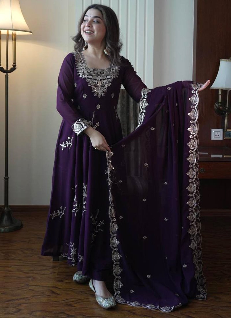 Georgette Embroidery Work Readymade Anarkali Suit