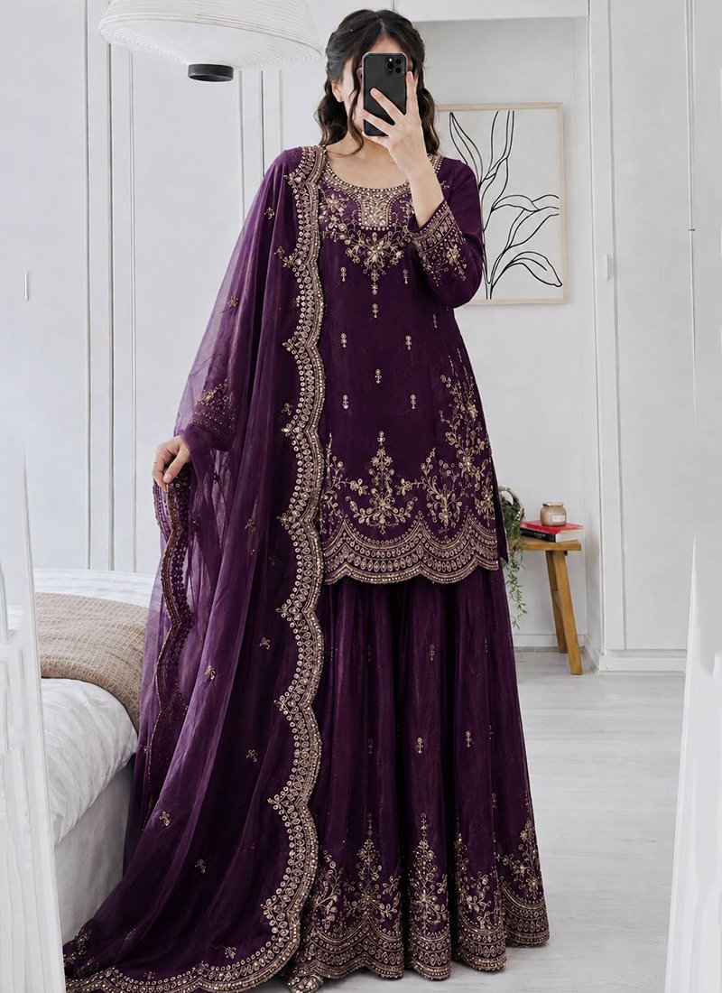 Silk Embroidery Work Readymade Plazzo Suit