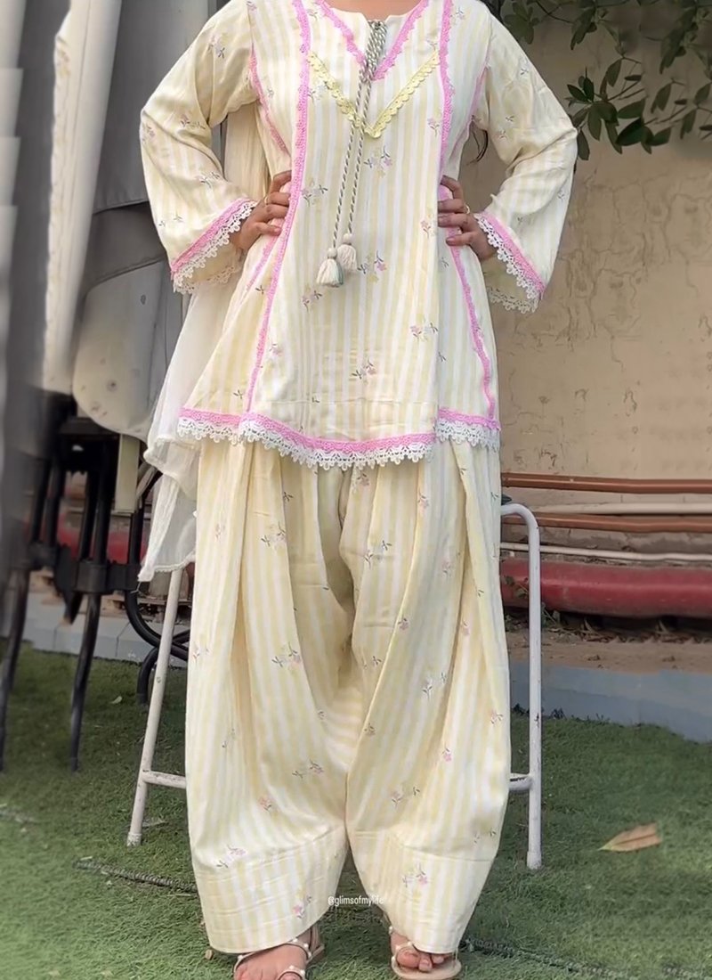 Yellow Crepe Silk Printed Work