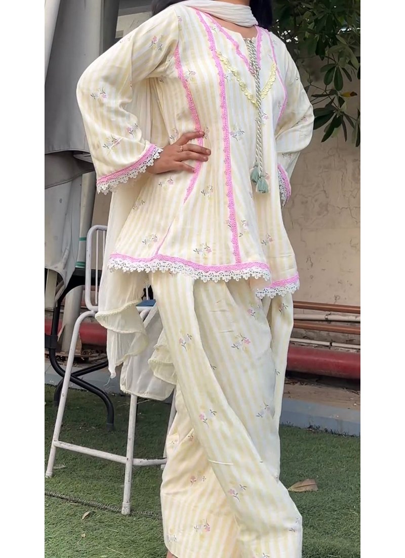 Yellow Crepe Silk Printed Work
